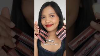 Swaches OMG Mattelast Lip Cream di bibir gelap kulit sawo matang versi dengan base makeup #shorts