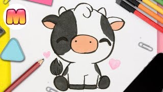 COMO DIBUJAR UNA VACA KAWAII - Dibujos kawaii faciles - Como dibujar animales kawaii