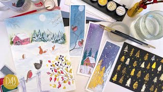 Snowy Winter Landscape - Whimsical Watercolor Ideas for Holiday Cards and Gifts
