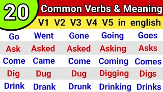 20 Common Verbs In English Verb Forms In English V1 V2 V3 V4 V5 Verbs