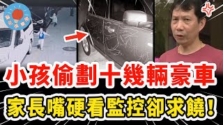 小孩無聊偷劃十幾輛百萬豪車，家長嘴硬死不承認，結果監控曝光卻當場求饒！｜社會新聞