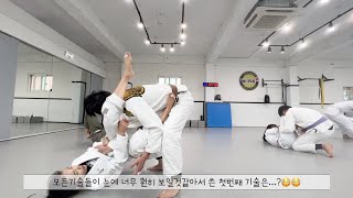 [주짓수 성장일기 Vlog] ep.5 | 브라운벨트와 스파링✨과연 화이트벨트가 탭을 받아낼수있을까?! | Lasso guard pass \u0026 sweep