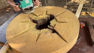 Transforming a Hollow Tree into a Functional Masterpiece with Exceptional Joinery Skills-Woodworking