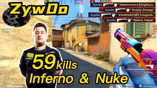 ZywOo Faceit Inferno ＆ Nuke POV - 59kills！ -  2 Triples - 3 Quadros - CSGO ZywOo POV!