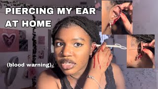 PIERCING MY CARTILAGE (HELIX) AT HOME 😭 FAIL?! | mega blood warning 🩸