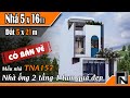 TNA157 - Mẫu nhà ống 2 tầng 1 tum đẹp 5x16m (đất 5x21m) 3 phòng ngủ