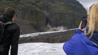 Rockfall on Iceland Glacier (Vatnajökull)