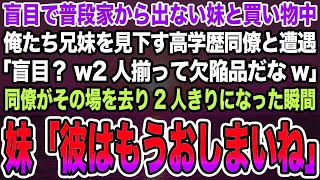 【感動する話】盲目で普段家から出ない妹と買い物中俺たち兄妹を見下す高学歴同僚と遭遇「盲目？w2人揃って欠陥品だなw」同僚がその場を去り2人きりになった瞬間妹「彼はもうおしまいね」