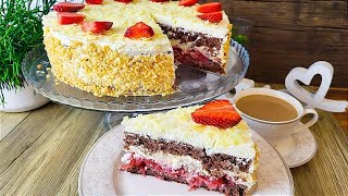 Incredibly simple and delicious strawberry chocolate cake - quick recipe