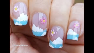 Super Easy BABY BLUE FRENCH MANICURE For Beginners! / Spring Flower Nail Art 2022