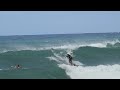 makua rothman drops in on 67 year old uncle kepa. sunset beach hawaii. hurricane lane surf.