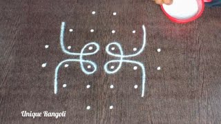 Simple sikku kolam with 6 dots | Easy rangoli for beginners | Latest Kolam by Unique Rangoli