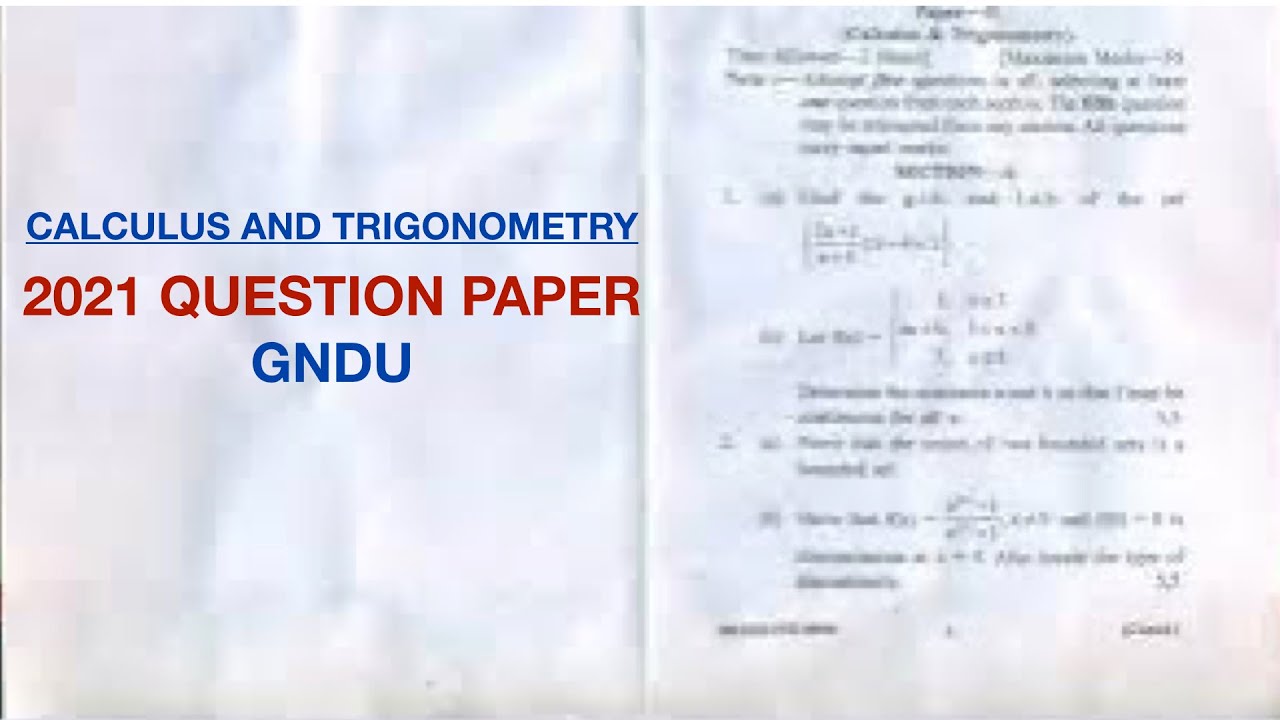 Calculus And Trigonometry | Previous Year Question Paper | Important ...