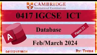 IGCSE || ICT 0417 || FEB/MARCH 2024 || PAPER 21 || 0417/21/F/M/24