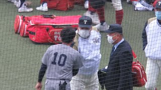 慶応大福井章吾、大阪桐蔭西谷監督に挨拶する 神宮大会2021