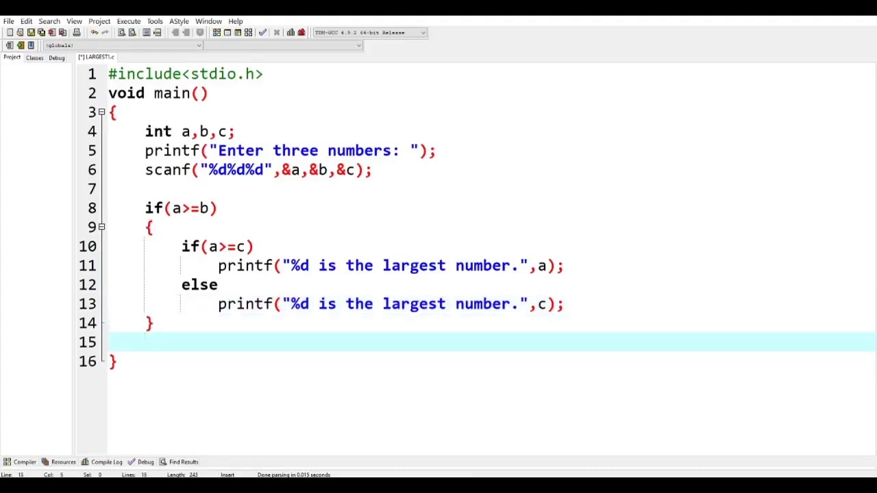 C Program To Find The Largest Among Three Numbers Using "if-else ...