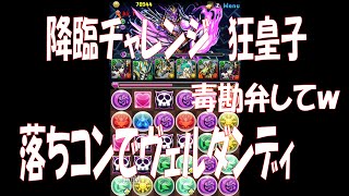 降臨チャレンジ　ベルゼブブ　ヴェルダンディＰＴで落ちコン頼り　【パズドラ】