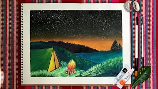 🌿Forest painting🌿 | campfire 🔥 | tent 🏕 | ~Forest series~ | process time lapse |
