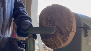 Wood turning Wormy Oak, with a little rotten outer part