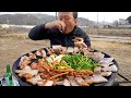 아삭한 미나리와 김치 넣은 솥뚜껑 삼겹살에 혼술 한 잔!! (Samgyeopsal with Minari, Kimchi) 요리&먹방!! - Mukbang eating show