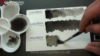 Winsor \u0026 Newton Artists' Water Colour paint. A Comparison of the blacks: Ivory, Lamp and Mars