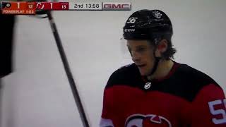 Devils' Erik Hauk throws stick, receives minor penalty vs. Flyers