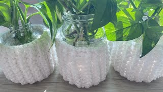 🪴화분 커버 뜨기/쉬운 코바늘 뜨개질/고무뜨기/crochet/ 취미생활hobby/다이소 극세사