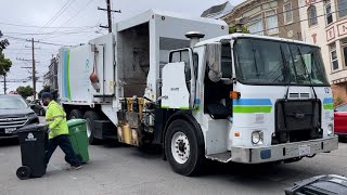 Recology San Francisco - Late Residential Trash and Compost Collection: Split Body Autocar ACX MSL!