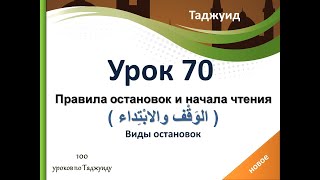 Урок 70. Виды остановок. Правила остановок и начала чтения ( الوَقْف والابْتِداء ).