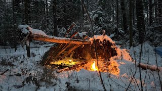 NO WATER, NO SLEEPING BAGE, 48 H Winter Bushcraft Camping Building Survival Shelter in Snow