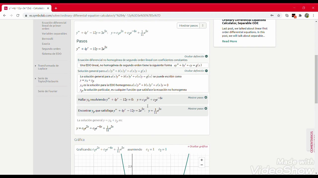 ECUACIONES DIFERENCIALES - RESOLUCIÓN EN CALCULADORA WEB - YouTube