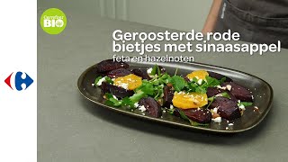 Geroosterde rode bietjes met sinaasappel, feta en hazelnoten (Bio)