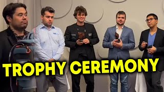 Trophy Ceremony in Fischer Random Championship 2022 | Hikaru 1st, Nepomniachtchi 2nd, Carlsen 3rd