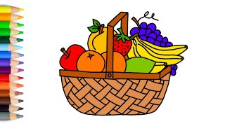 Cara menggambar buah-buahan yang mudah - Menggambar buah-buahan di dalam keranjang