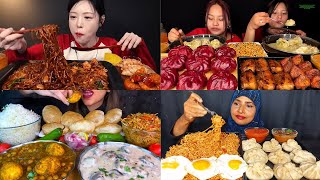 SPICY NOODLES EATING CHALLENGE, MOMOS EATING COMPETITION, SUNNY SIDE UP EGG,BRAISED PORK,EATING SHOW