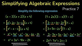 Simplify Algebraic Equations : Practice 7 : parentheses/variables/combining similar components
