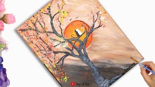 How to Paint Sunset with Cats Easy Acrylic Painting for Beginners Tutorial | Joy of art