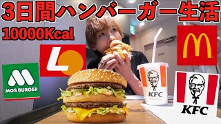 【大食い】3日間ハンバーガーだけを食べ続けたら何キロ太る？限界食い生活してみた！(マクドナルド、モスバーガー、ロッテリア、ケンタッキー、シェイクシャック)