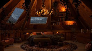 Rainy Cozy Cabin Ambience - Gentle Night Rain & Thunder Sounds
