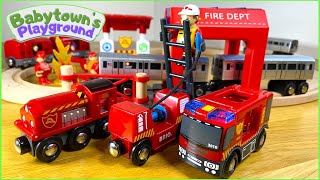 Fire Station Train Set with Brio Trains and MTA Subway Toys