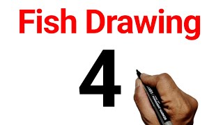 How to draw fish from number 4 l Easy fish Drawing for beginners l Number Drawing l Fish Drawing l