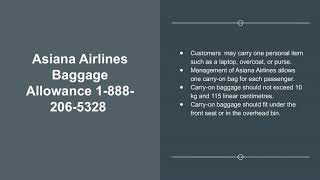 Asiana Airlines Baggage Policy 1#888-206-5328 | Allowance 2019