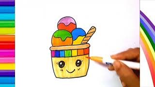 How draw Cute Ice-cream  for kids and toddlers /Ice -cream Drawing for Beginners| Ice cream draw.