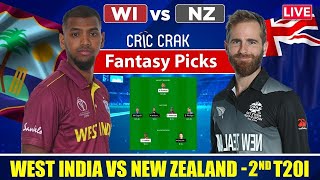 🔴Live 2nd T20I: WI vs NZ Dream11 Team Prediction | Best GL & SL Picks #westindiesvsnewzealand