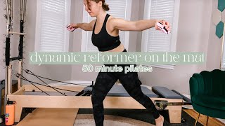 50 MIN DYNAMIC REFORMER ON THE MAT // reformer pilates at home w sliders \u0026 light weights