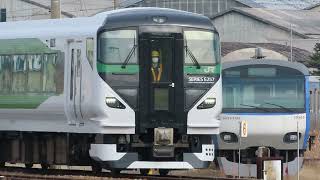 新E257系オオOM-93編成（元E257系モトM111編成）構内試運転　長野総合車両センター