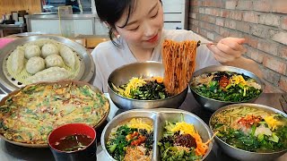 창원맛집) 잔치국수 냉국수 비빔국수 반반국수 파전 만두 먹방:) Banquet noodles Spicy noodles dumpling Korean style pizza