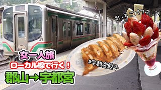 【女ひとり旅】郡山から在来線で宇都宮餃子を食べに行く！いちごパフェも食べたよ♡