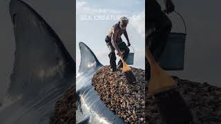 A giant shark covered in clams begs for help – will the old fisherman save it?