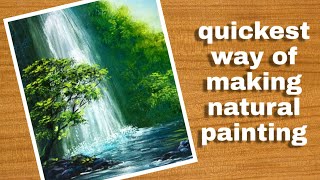 Easy waterfall painting in just 15 minutes | acrylic painting
